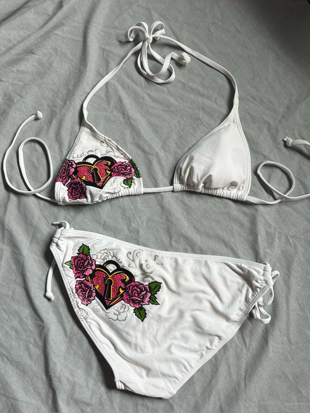 y2k La Vie en Rose Aqua White Bikini Set